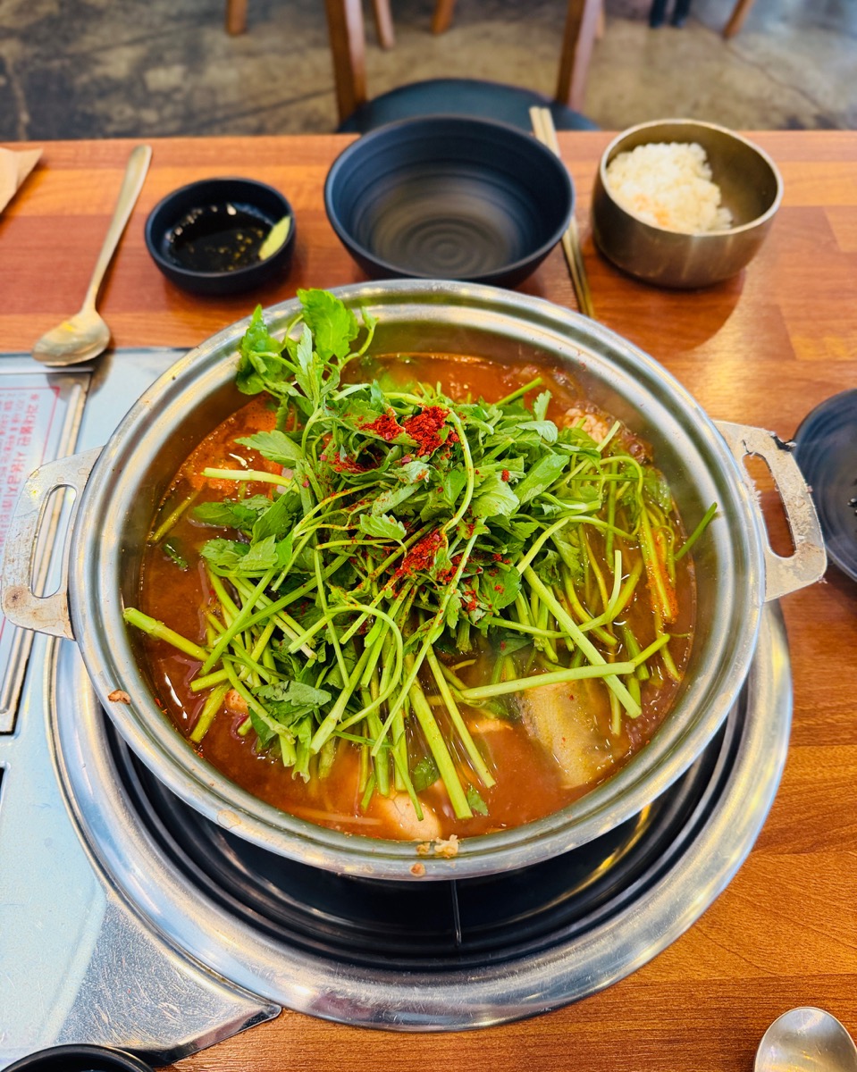 뚝배기 동태탕과 갓 지은 공깃밥 한 상