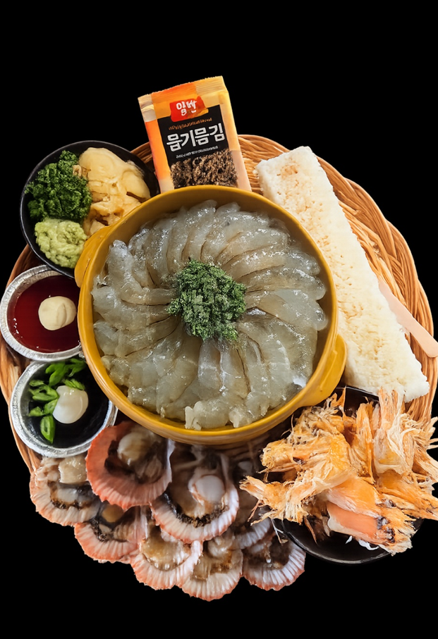 조개극찬 생새우회 한 접시